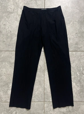 Eileen Fisher Pull On Elastic Waist Stretch Crepe Knit Pants Trousers Black PP - Image 1 of 4