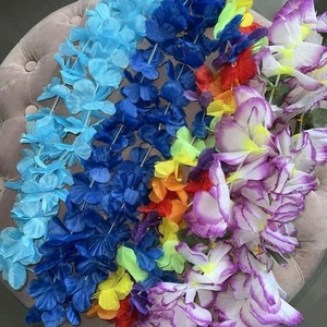 4 x Mixed Summer Luau Rainbow Lei Floral Necklaces - Picture 1 of 8