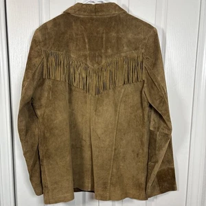 Denim & Co Suede Fringe Chore Jacket L Toffee Pockets Hippie Festival Western - Picture 1 of 10