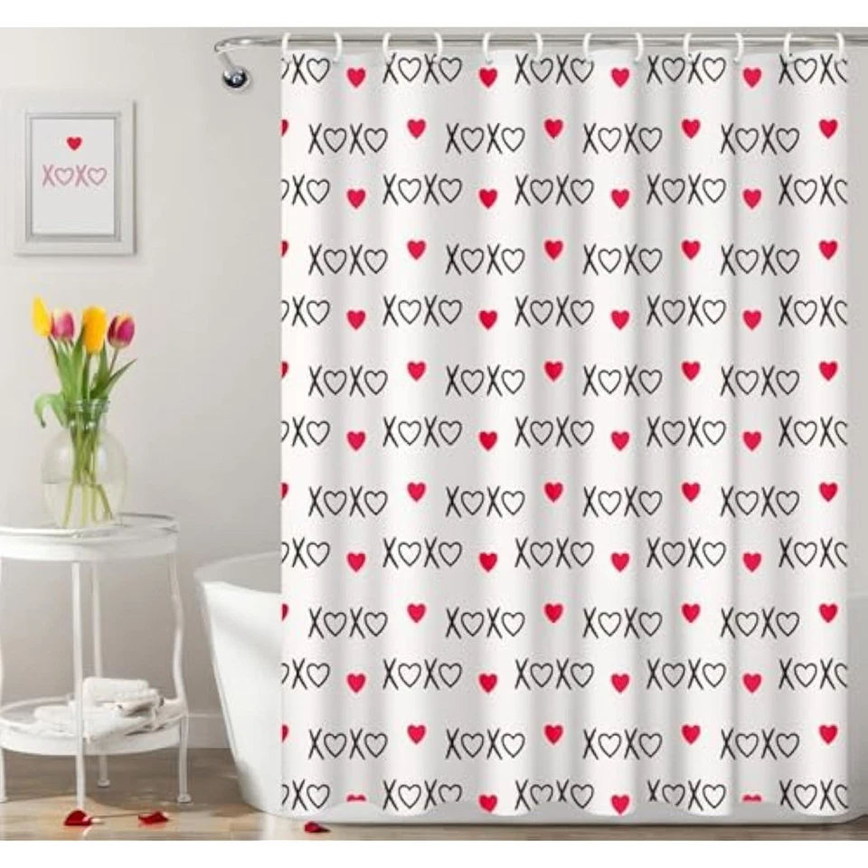Cortina de Ducha San Valentín, Decoración San Valentín XOXO Amor Rojo Forma de Corazón  Foto 1 de 1