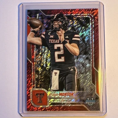 2025 Bowman Chrome U Behren Morton #110 Red Shimmer Refractor # 1/5 Texas Tech  - Image 1 of 4