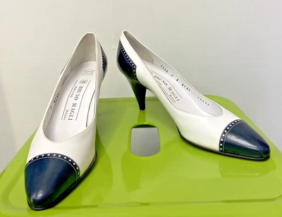 Vintage 1980s Bruno Magli shoes Leather spectator Made in Italy Navy Blue White - Image 1 of 4