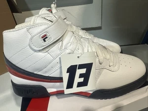 Fila F-13V Lea Syn Hi Top kids Basketball Sneakers Red/Navy, Size 7 - Picture 1 of 7