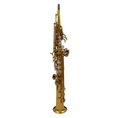 Saxofón soprano recto de una pieza lacado dorado Eastern Music a llave alta F# Foto 1 de 4