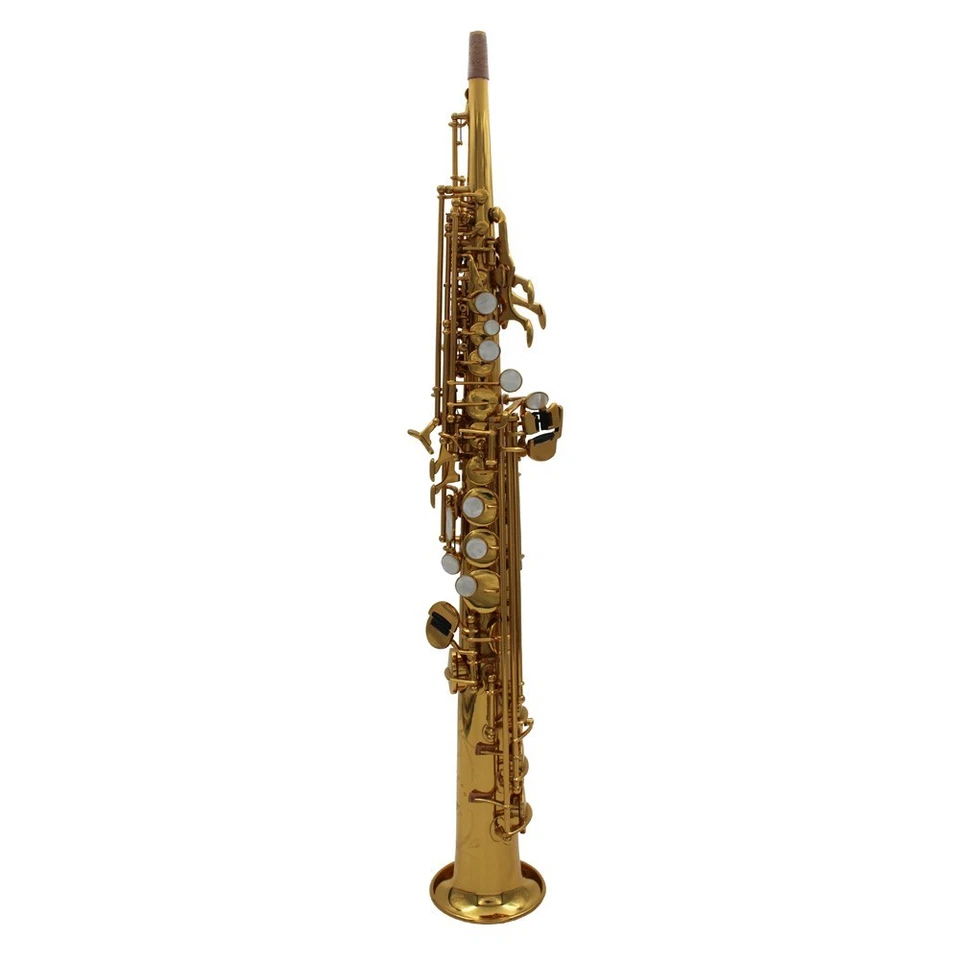 Saxofón soprano recto de una pieza lacado dorado Eastern Music a llave alta F# Foto 1 de 4