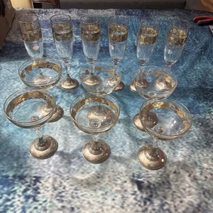 Set Sekt- und Sektgläser aus 800er Silber und geschliffenem Kristall - Bild 1 von 5
