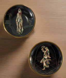 Vintage Mount Zion Frauen Wasserkrüge Messing Emaille Israel hängende Platte 12 Zoll - Bild 1 von 5