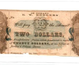 $2 "TEXAS" (JORDON & LALINE) RARE!!!! 1800'S "TEXAS" (JORDON & LALINE) BLUEBACK! - Picture 1 of 3