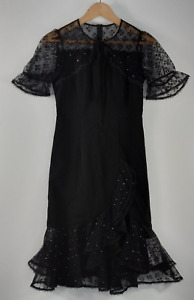 Inna Eydn Party Dress Women's Size Small Black Solid Lace Rhinestone Studs New