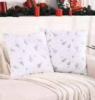 2 Pack Faux Fur Plush White Cushion Cover with Silver Christmas Tree Stars
