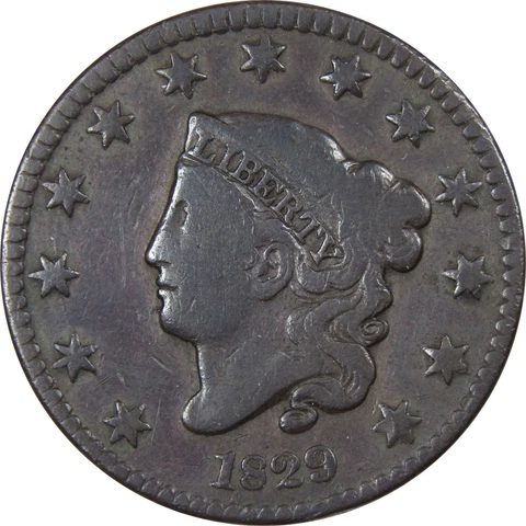 1829 Large Letters Coronet Head Large Cent F Copper Penny SKU:IPC6050 Cover