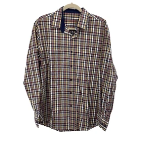 Tasso Elba Men Large 16 16.5 Shirt Button Down Top Long Sleeve Blue Checkered - Picture 1 of 9