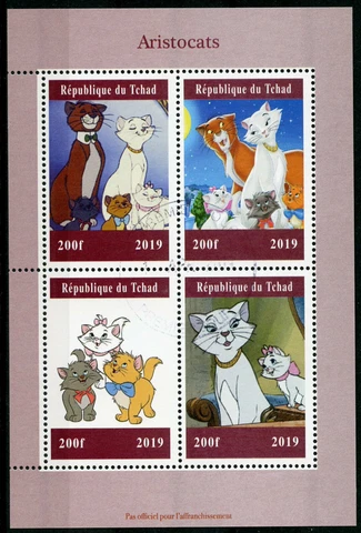 Disney Stamps Chad 2019 CTO Aristocats Cats Animation Cartoons 4v M/S Cover