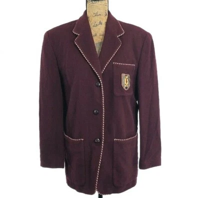 Chaqueta Blazer DKNY Donna Karan 6 Lana Mediana Azul Borgoña Rojo Dorado Cresta Tubería Trabajo Foto 1 de 4