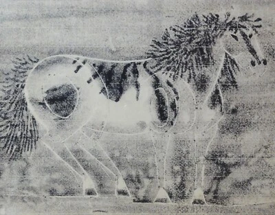 Hans Achenbach (1891-1972) seltener Linolschnitt 1957: STRUPPIGES PFERDCHEN - Bild 1 von 4