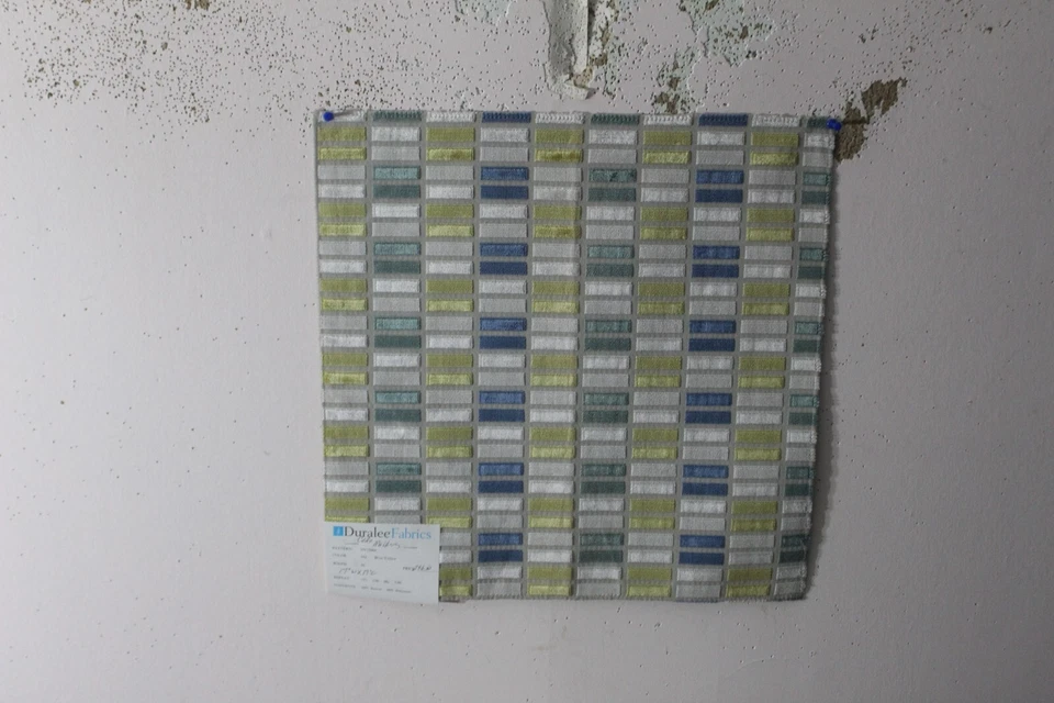 Duralee, Code Markers, Woven Velvet Stripe, 17" W X 17" L, Color Blue/Yellow - Image 1 of 1