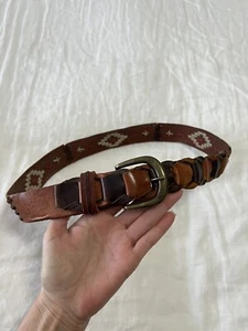 Bed Stu | Men’s SZ 32 |Belt Brown Embroidered Braided Patch Stitch Brass Buckle - Picture 1 of 8