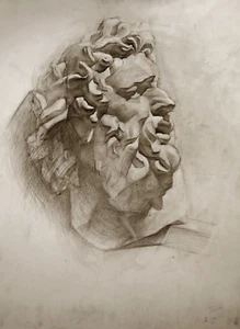 Akademische Zeichnung Anatomie Kopf 3 Studie Graphit Jahrgang Russisch Realistisch Schule - Bild 1 von 1