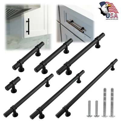 Manijas de gabinete modernas negras barra en T tiradores cocina cajón herrajes acero inoxidable Foto 1 de 4