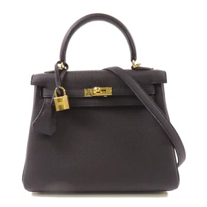 HERMES GHW Kelly 25 2 Way Bag Togo Leather 89 Noir - Picture 1 of 18