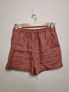 country road linen shorts womens size 8 red brown drawstring pockets - Picture 1 of 5
