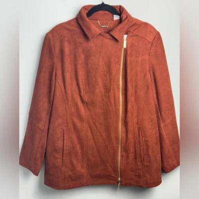 CHICO’S Rust Faux Suede Moto Jacket - Asymmetrical Zip/Gold Hardware Size 16/18 - Image 1 of 4
