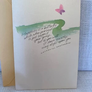 Tarjeta de felicitación en blanco con sello 'La felicidad es mariposa' bendición de deseos navideños - Imagen 1 de 4