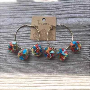 Gold Pom-Pom Hoop Earrings  - Picture 1 of 1