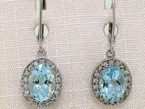 Aquamarin Ohrhänger 585 Weißgold 14Kt Gold facettierte Aquamarine 28 Brillanten - Bild 1 von 5