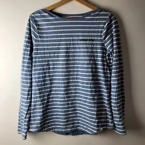 Fat Face Crew Women Size 10 Blue White Breton Stripe Cotton Stretch Top Casual - Picture 1 of 11