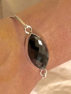 UNIQUE STERLING SILVER  BRACELET with large FACETED ONYX STONE FREE SHIPPING!!! - Picture 1 of 9