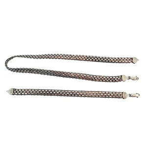 Vintage ITAOR 925 Sterling Silver Italy Flat Mesh Choker Necklace & Bracelet Set - Picture 1 of 12