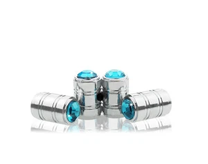 Turquoise Blue Crystal Locking Anti-Theft Chrome Metal Tire Air Valve Stem Cap-E - Picture 1 of 1