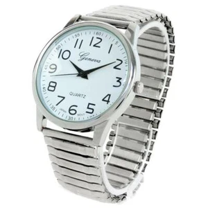 Silver Large Face Easy to Read Stretch Band Watch - Imagen 1 de 3