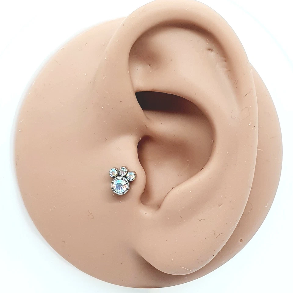 Titanium clear AB CZ crystal Helix Cartilage Piercing stud labret 8mm — 第 1/1 张图片