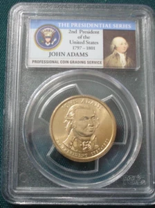2007 JOHN ADAMS DOLLAR PCGS MS65 DOUBLE EDGE LETTERING OVERLAPPED ERROR COIN - Picture 1 of 5