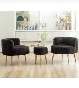 Boucle Loungeset 3-teilig 2 Sessel & Hocker Skandi Stil modern gemütlich - Bild 1 von 6