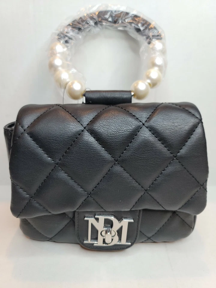 Badgley Mischka Clutch Bag With Pearl Handle Satchel Crossbody Black