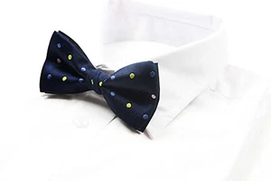 Mens Navy With Coloured Polka Dots Patterned Bow Tie - Picture 1 of 4
