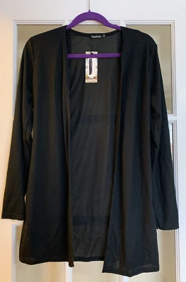 NUEVO CON ETIQUETAS Boohoo Kimono Negro Cárdigan Abierto Manga Larga Mujer Talla Mediana Foto 1 de 4