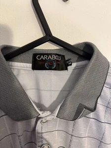 CARABOU Polo Shirt White And Black Chequered Used In Great Condition With Logo M - Picture 1 of 8