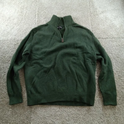J Crew Sweater Mens Large Green Mock Neck 1/4 Zip Lambswool Blend Pullover - Image 1 of 4