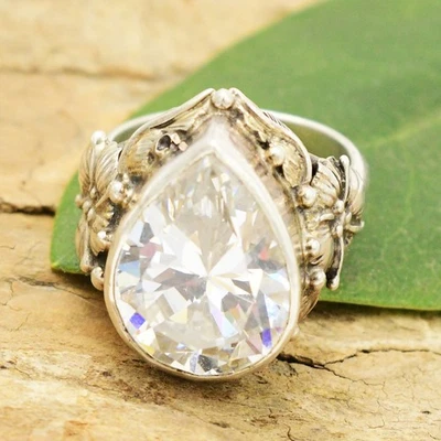 Кольцо с ободком из стерлингового серебра 925 пробы с клеймом белый турмалин драгоценный камень цветок размер 7,25 - Изображение 1 из 4