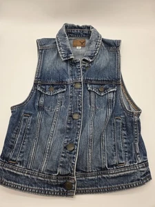 American Eagle Denim Jeansweste Damen Größe Small mit Taschen Medium Wash Herbst  - Bild 1 von 8