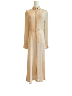 Max Mara 意大利丝绸连衣裙女式 M 透明雪纺衬裙长款开衫掸子 — 第 1/4 张图片