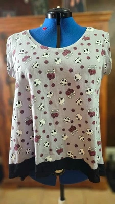 Top túnica hecho a mano Jack calaveras y rosas L/XL gótico punk alt espalda más larga Foto 1 de 4