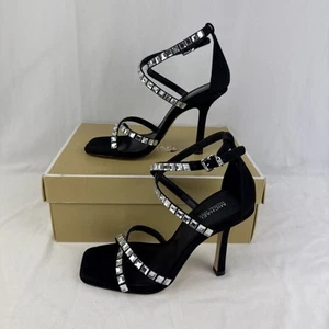 Michael Kors Celia Black Suede Crystal Strappy High Heel Sandal 7M - Picture 1 of 8