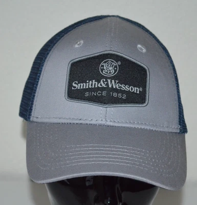 Smith and Wesson Clásico Logo Trucker Sombrero Gris Delantero Azul Marino Malla Trasera Snapback Foto 1 de 4