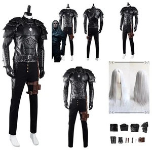The Witcher Geralt of Rivia Cosplay Costume Halloween Black Hunter outfit+Wig - Picture 1 of 12