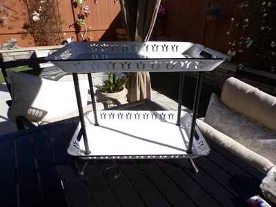 18" Tall 2 Tier White Enamel Enamelware Farmhouse Style Serving Displaying Tray - Image 1 of 4